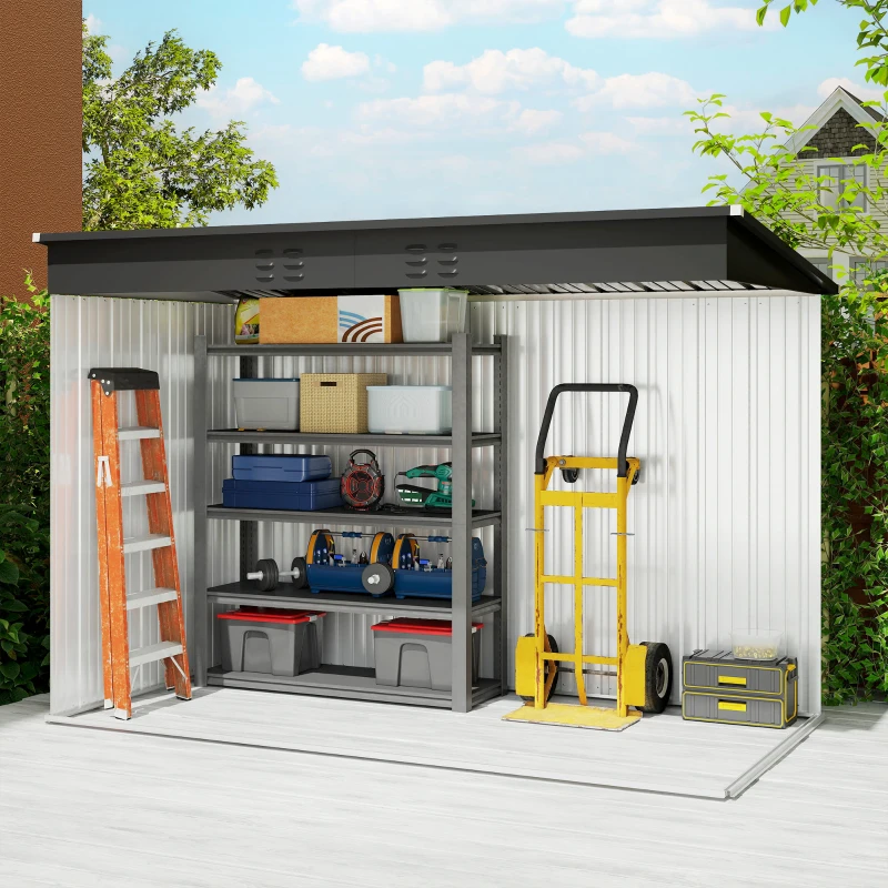 Outsunny 9' x 4' Galvanized Steel Garden Storage Shed with Lockable Doors, Gloves and 2 Air Vents for Backyard, Patio, Lawn