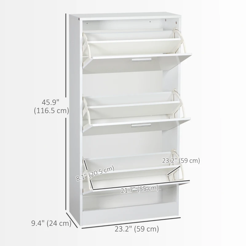 HOMCOM Slim Shoe Storage with 3 Flip Drawers and Adjustable Shelves Shoe Cabinet Organizer for 15 Pair, High Gloss White(m-3)