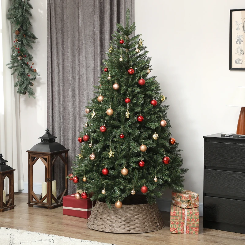 HOMCOM 27 inch Rustic Christmas Tree Skirt, Plastic Woven Christmas Tree Collar for Party, Holiday, Home Decoration, Coffee