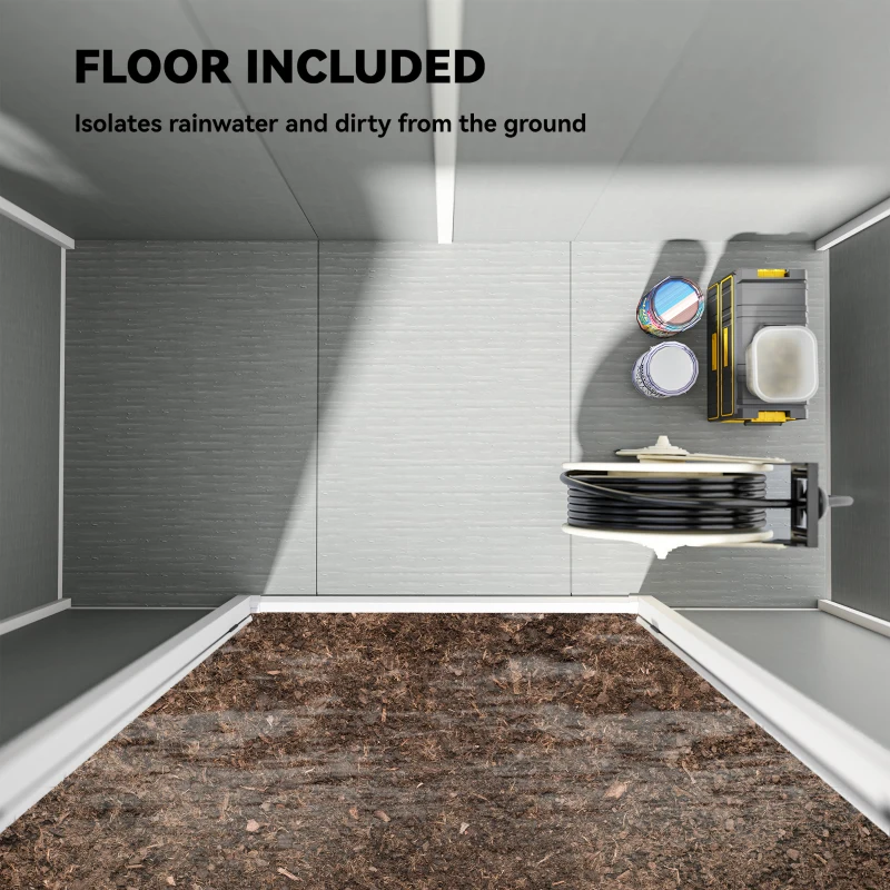 Outsunny 8' x 4' Resin Outdoor Storage Shed with Floor, Window, Lockable Doors and Vents for Backyard Patio Lawn, Light Grey