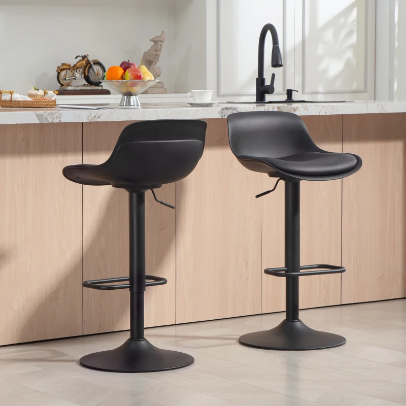 HOMCOM Counter Height Bar Stools Set of 2, Streamlined Bar Chairs with Adjustable Height and Swivel PU Leather Seat, Black