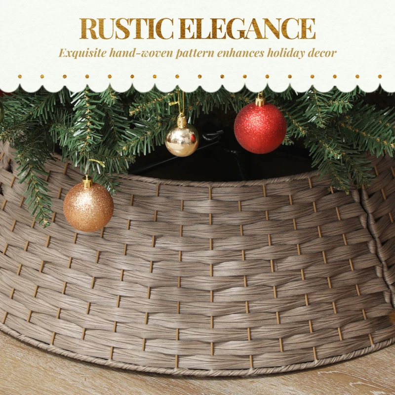 HOMCOM 27 inch Rustic Christmas Tree Skirt, Plastic Woven Christmas Tree Collar for Party, Holiday, Home Decoration, Coffee