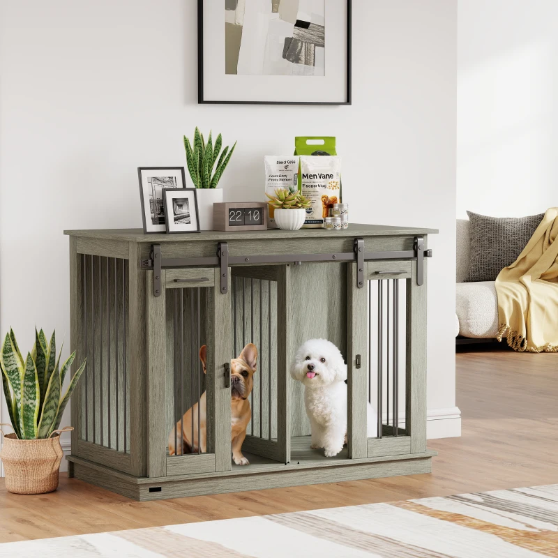 PawHut Modern Dog Crate End Table with Divider Panel, Gray