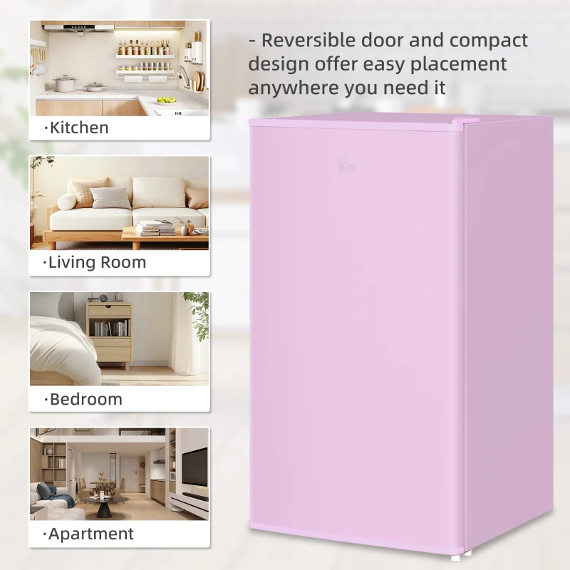 HOMCOM 3.2 Cu.Ft Mini Fridge with Freezer, Single Door Compact Refrigerator with Adjustable Thermostat, Reversible Door, Pink