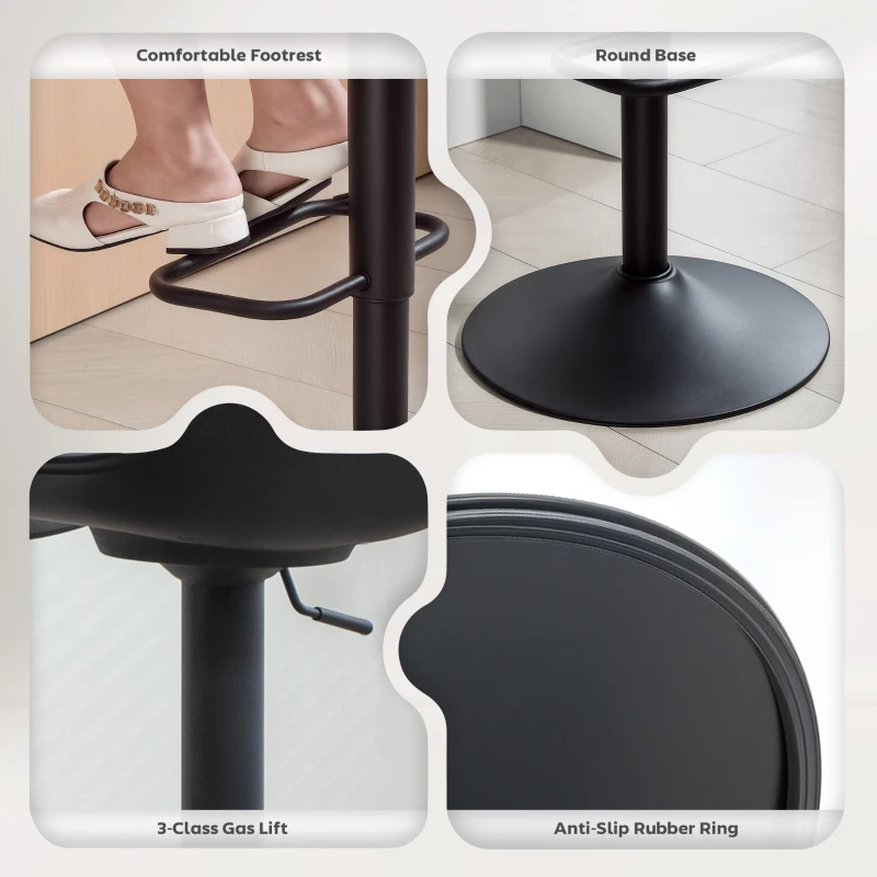 HOMCOM Counter Height Bar Stools Set of 2, Streamlined Bar Chairs with Adjustable Height and Swivel PU Leather Seat, Black