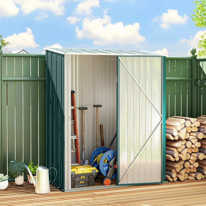 Outsunny 5' x 3' Outdoor Storage Shed, Steel Garden Shed with Single Lockable Door, Tool Storage Shed for Backyard, Green