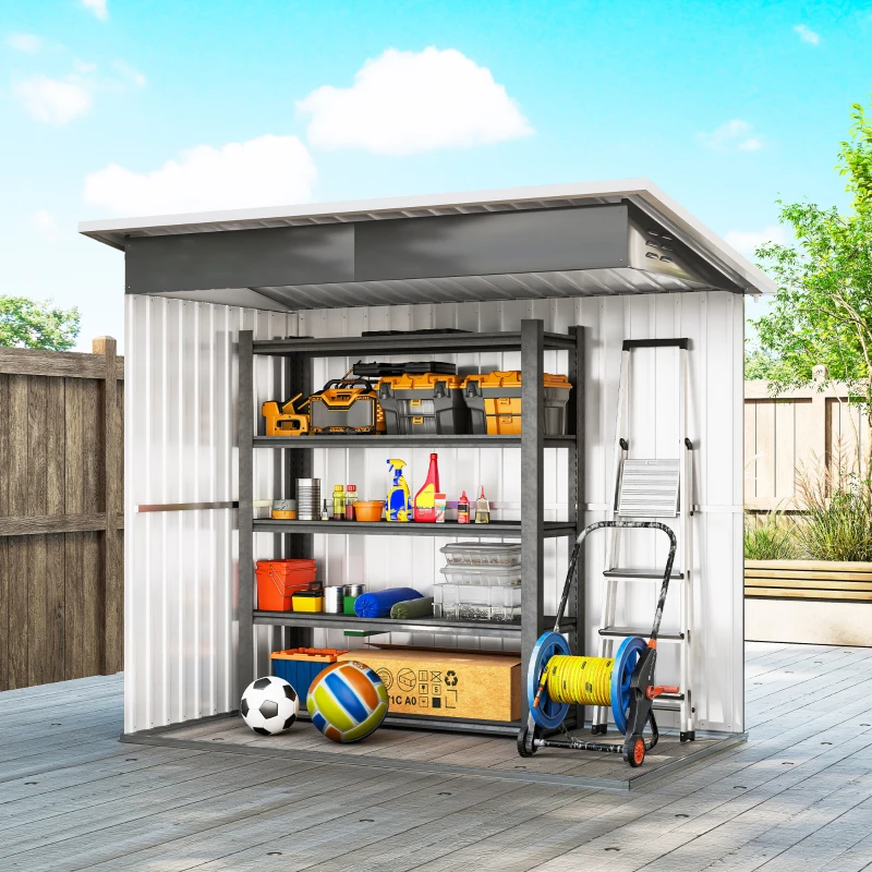 Outsunny 7' x 4' Galvanised Steel Outdoor Storage Shed, Garden Shed with Window, Lockable Wide Door and Air Vents, Dark Grey