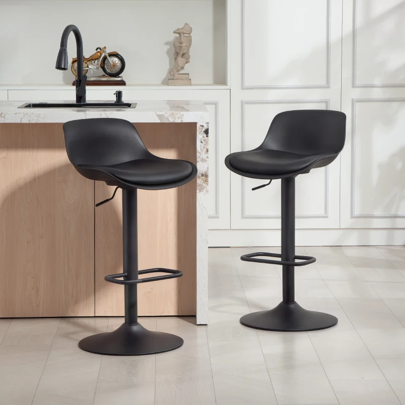 HOMCOM Counter Height Bar Stools Set of 2, Streamlined Bar Chairs with Adjustable Height and Swivel PU Leather Seat, Black