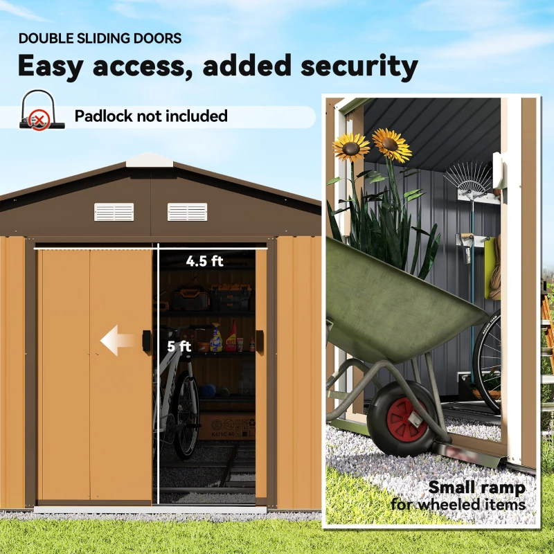 Outsunny Garden Metal Shed, Storage Shed Utility Storage with Double Locking Doors for Bike, Yard Tools, Yellow