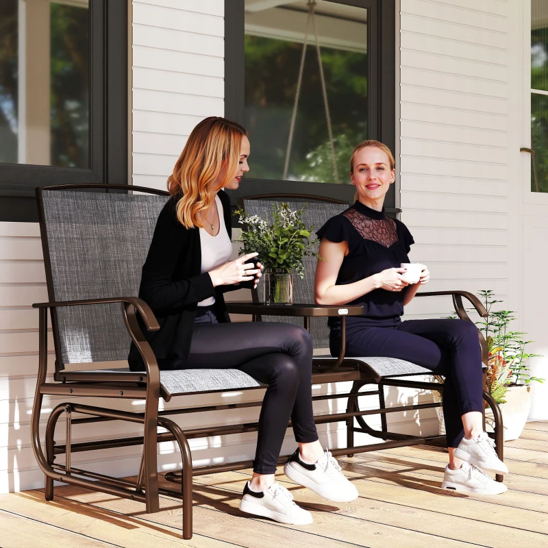 Outsunny Patio Glider Rocking Chair 2 Person Outdoor Loveseat Rocker Garden Furniture Bench, Grey