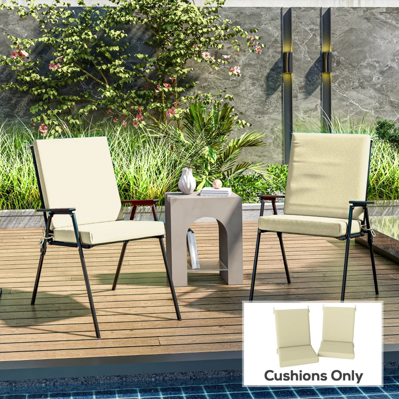 Outsunny Outdoor Cushions Set of 2 for Dining Chairs, Outdoor Seat Cushions with Back, Fade-Resistant Yarn-Dyed Polyester, Beige