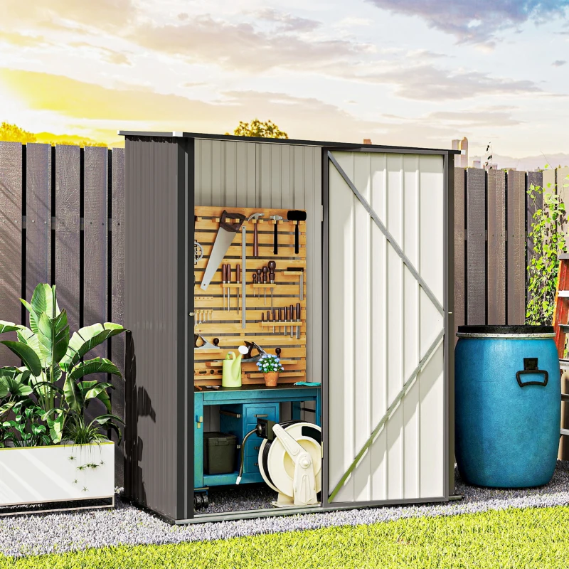 Outsunny 5' x 3' Outdoor Storage Shed, Steel Garden Shed with Single Lockable Door, Tool Storage Shed for Backyard, Light Grey