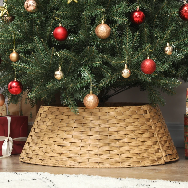 HOMCOM 27 inch Rustic Christmas Tree Skirt, Plastic Woven Christmas Tree Collar for Party, Holiday, Home Decoration, Natural