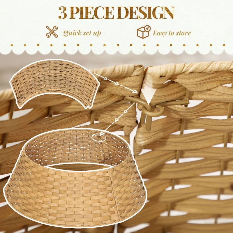 HOMCOM 27 inch Rustic Christmas Tree Skirt, Plastic Woven Christmas Tree Collar for Party, Holiday, Home Decoration, Natural