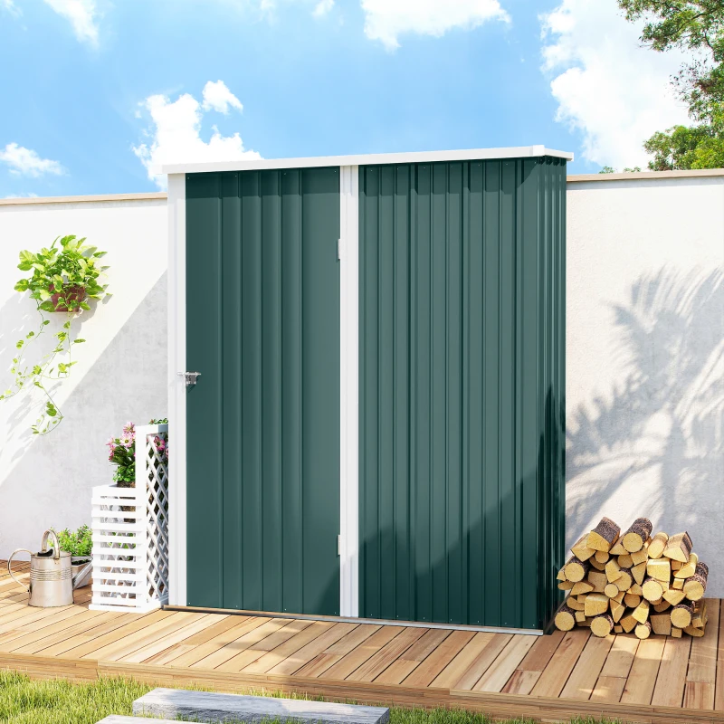 Outsunny 5' x 3' Outdoor Storage Shed, Steel Garden Shed with Single Lockable Door, Tool Storage Shed for Backyard, Green