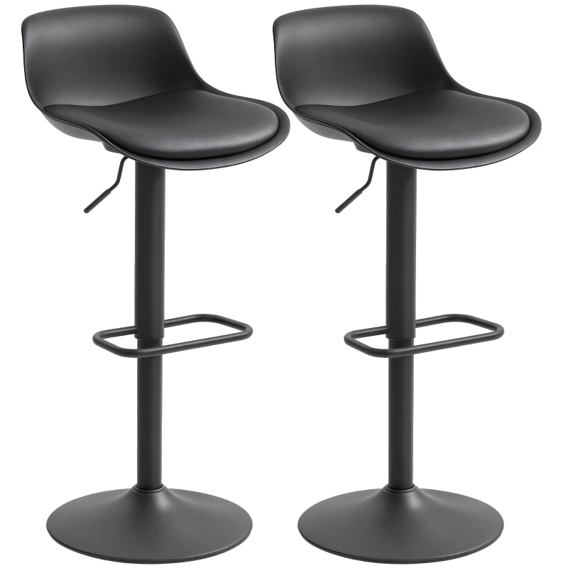 HOMCOM Counter Height Bar Stools Set of 2, Streamlined Bar Chairs with Adjustable Height and Swivel PU Leather Seat, Black