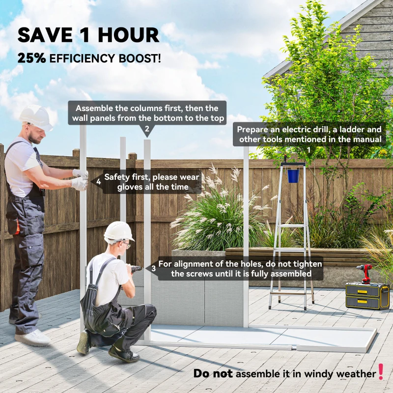 Outsunny 8' x 4' Resin Outdoor Storage Shed with Floor, Window, Lockable Doors and Vents for Backyard Patio Lawn, Light Grey