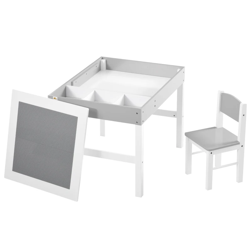 Qaba 2 in 1 Kids Activity Table with Storage, Kids Building Block Table for Play, Crafts, Studying, Snacks, Toddler Table and Chair Set Playroom, Gray