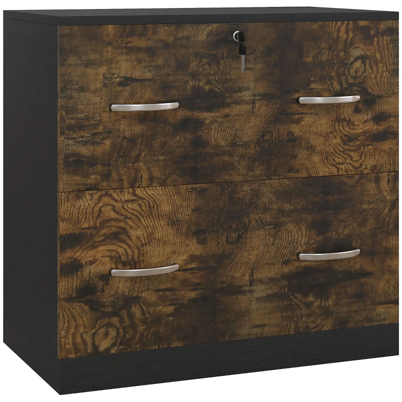 Vinsetto 2 Drawer File Cabinet with Lock, Office Filing Cabinet, Hanging Bar for Letter Size, Home Office, Rustic Brown