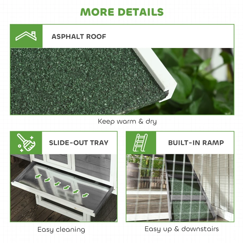 PawHut Wooden Chicken Coop for Outdoor Backyard with Raised Garden Bed, Run Area, Nesting Box Removable Tray, Gray