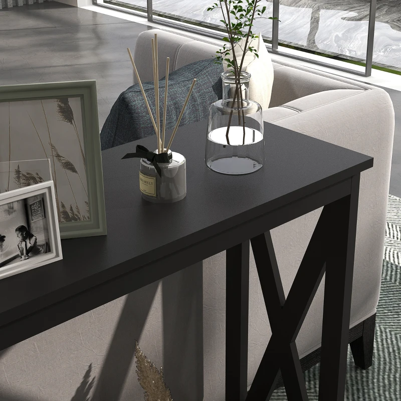 HOMCOM Console Table, 2 Tier Entryway Table with Bottom Shelf for Living Room, Hallway, Black