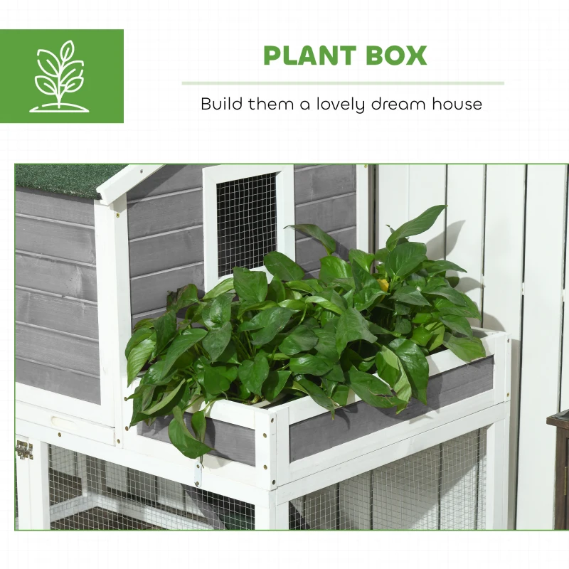 PawHut Wooden Chicken Coop for Outdoor Backyard with Raised Garden Bed, Run Area, Nesting Box Removable Tray, Gray