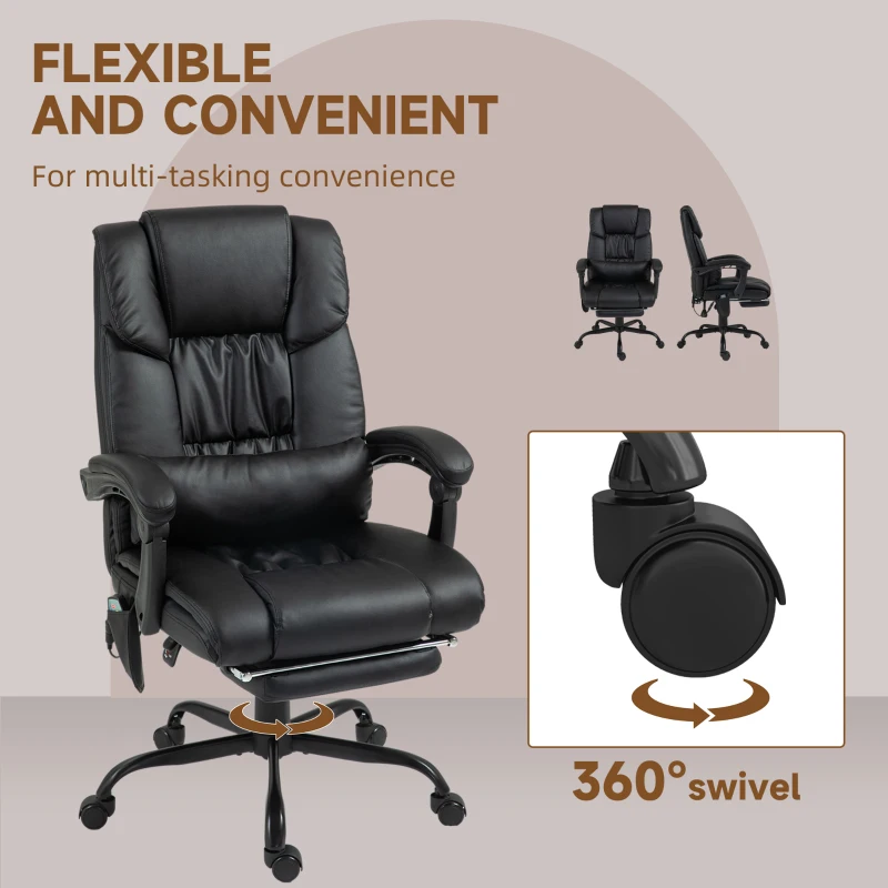Vinsetto 6-Point Vibration Massage Chair, Height Adjustable Reclining Computer Chair with Retractable Footrest, Black