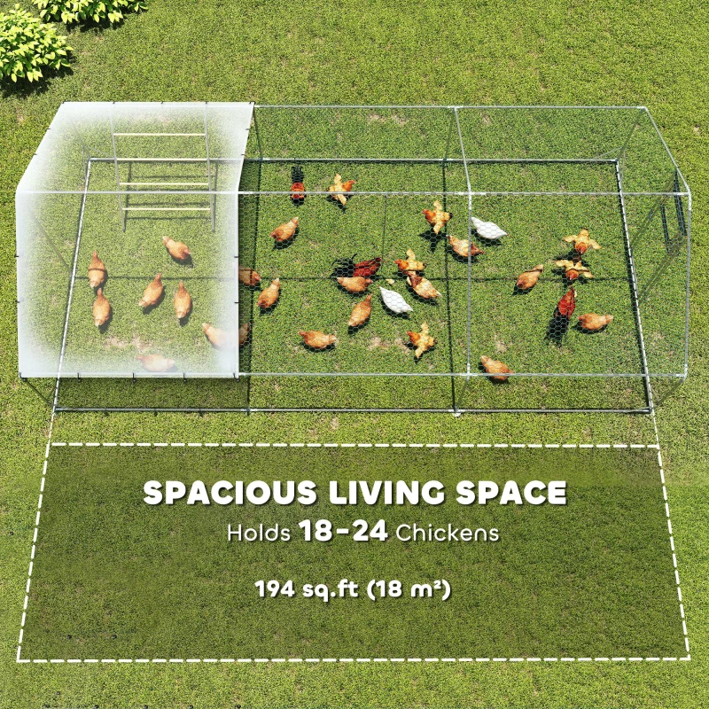 PawHut Metal Chicken Run w/ Waterproof & Anti-UV Cover, Feeding Door, Hanging Feeder, for 18-24 Chickens, 9.8' x 19.7' x 6.4'