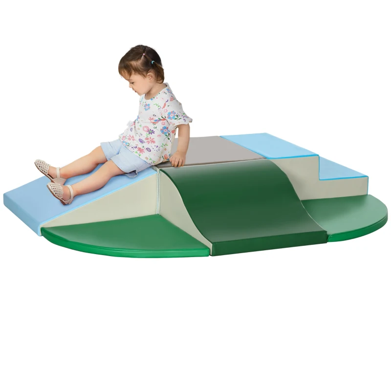 Qaba 6-Piece Soft Play for 12-36 Months Toddlers to Climb, Crawl, Slide, Blue, Green