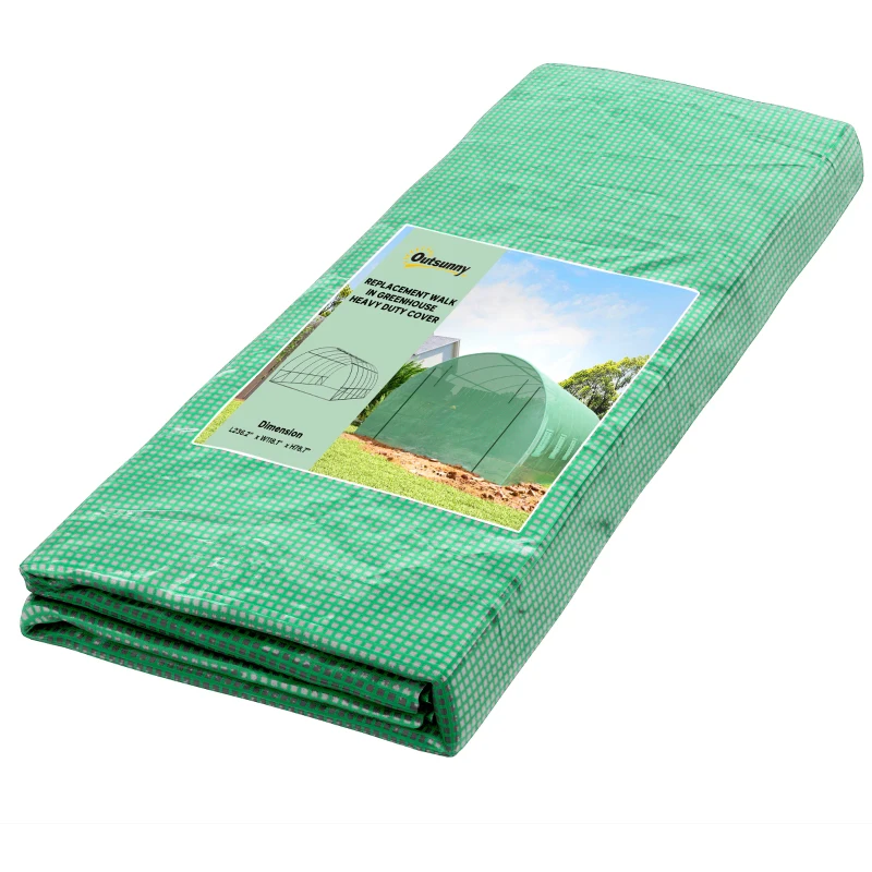Outsunny 19.7' x 9.8' x 6.6' Plastic Greenhouse Cover Replacement, Heavy Duty Waterproof Tarp for Hoop House, Sheeting with 12 Windows, Door & Reinforcement Grid, Green