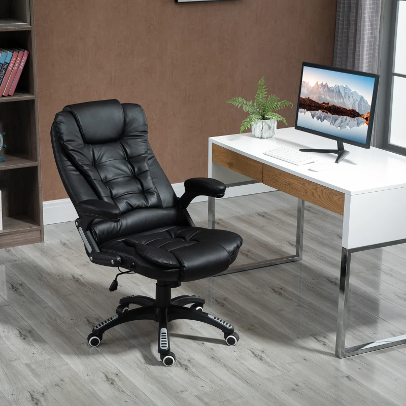 Vinsetto Executive Chair PU Leather Recliner Office Chair, with Swivel Wheels, Arm, Adjustable Height, High Back, Black