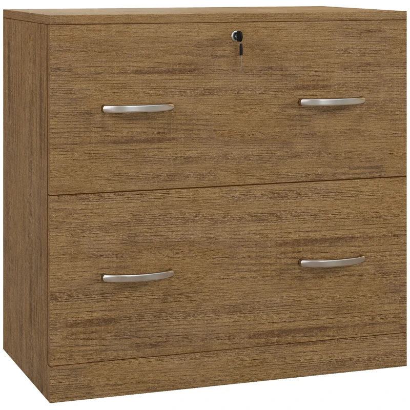Vinsetto 2 Drawer File Cabinet with Lock, Office Filing Cabinet, Hanging Bar for Letter Size, Home Office, Light Brown