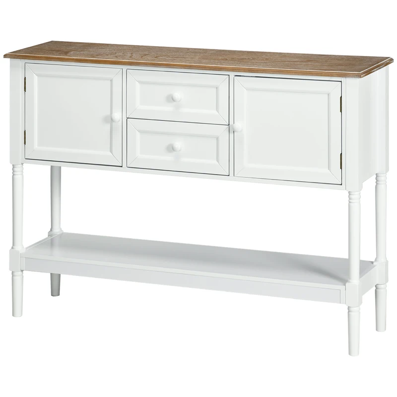 HOMCOM Vintage Console Table with 2 Drawers and Cabinets, Retro Sofa Table for Entryway, Living Room and Bedroom, White