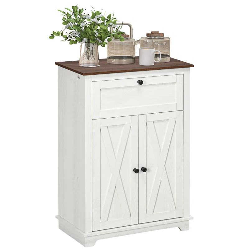 HOMCOM Farmhouse Sideboard Storage Cabinet with Doors and Drawer for Kitchen, Living room, 23.5"x11.75"x34.5", White