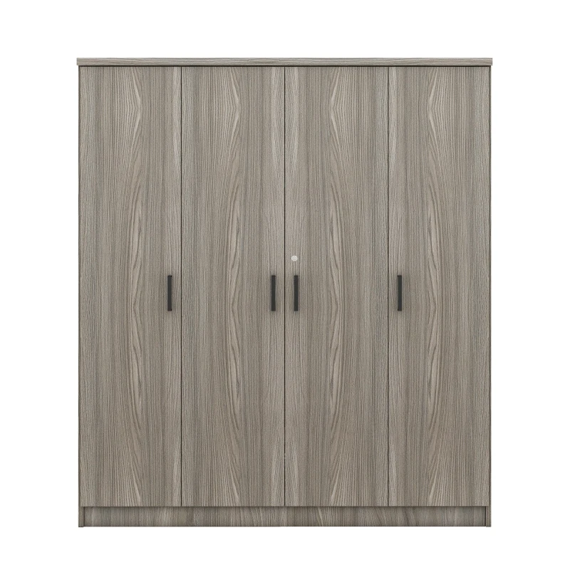4-Door Wardrobe with Hanging Rail, Locking Drawer, Black Handles, MDF Construction, Ideal for Small Bedrooms, 59" L x 20" W x 68" H, Grey