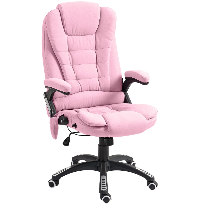 Vinsetto 6 Point Vibrating Massage Home Office Chair High Back Executive Chair with Reclining Back, Swivel Wheels, Pink