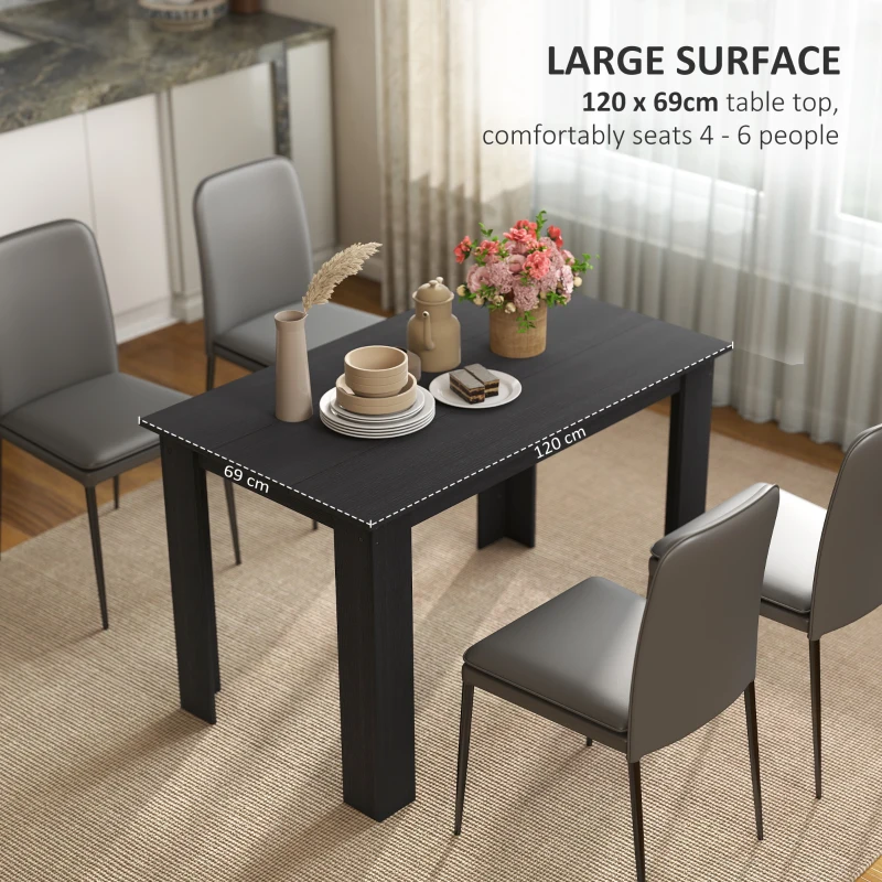 HOMCOM 47" Kitchen Table for 4-6 People, Dining Table with Wood Effect for Dining Room, Black