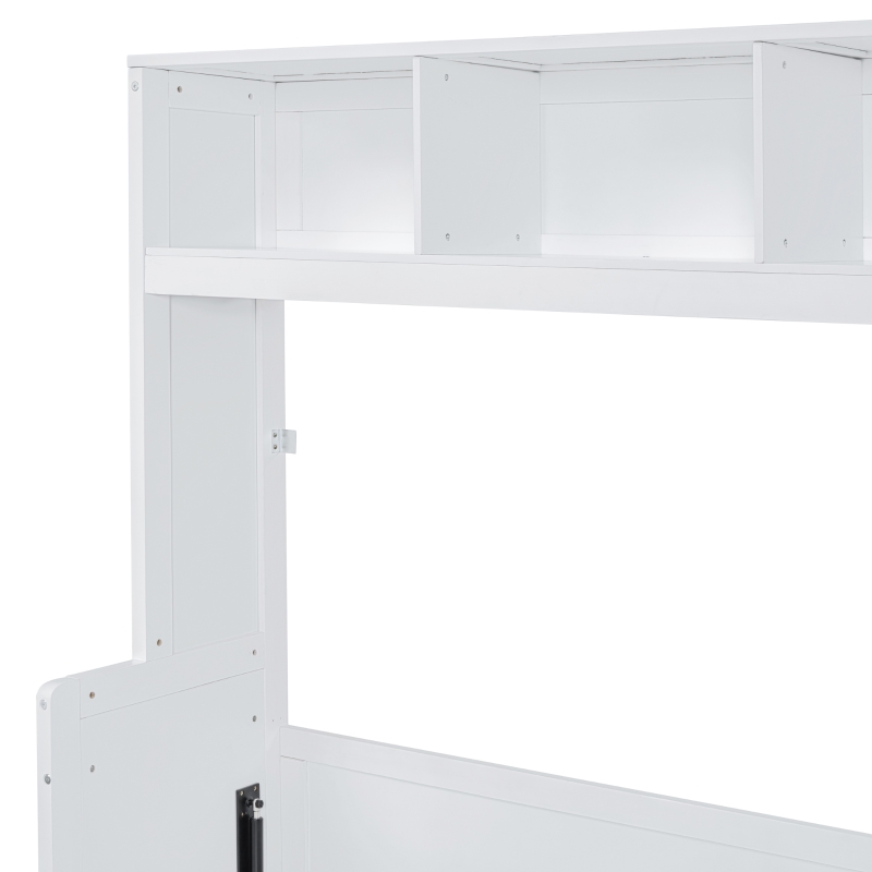 Queen Size Murphy Bed with Side Flip, Closet and Drawers, Space-saving Wall Bed with Integrated Storage, 112" L x 21.5" W x 78.5" H, White