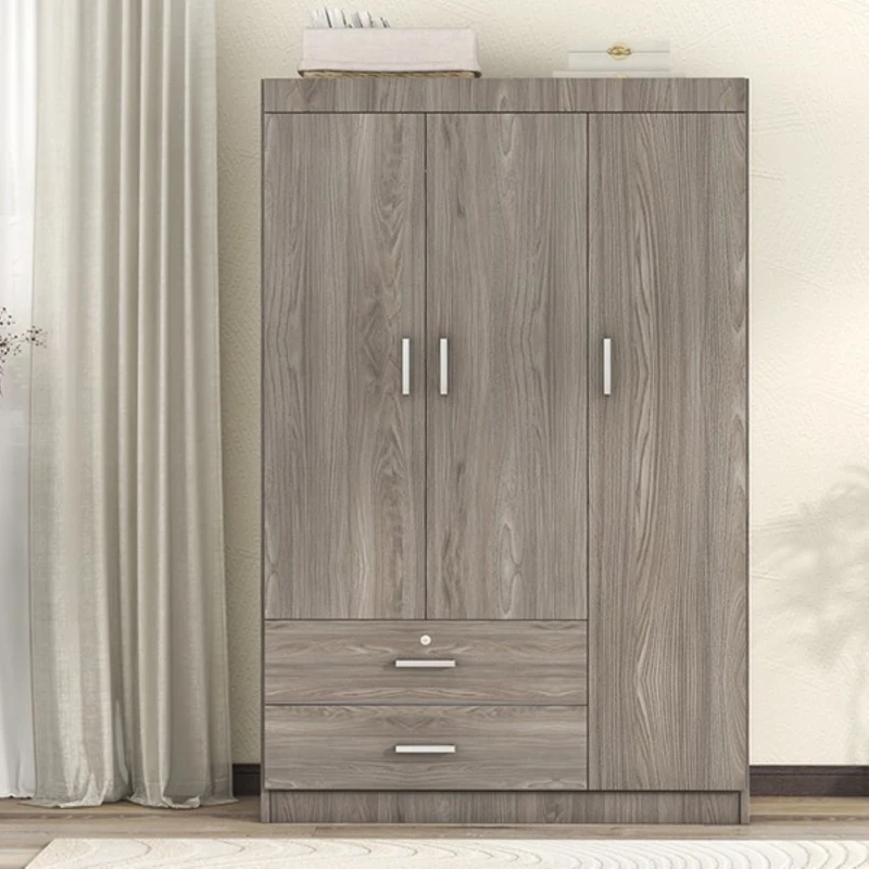 3-Door Wardrobe with 2 Drawers and MDF Construction, Modern Design with Hanging Rail and Shelves, 41.5" L x 18.5" W x 68" H, Grey