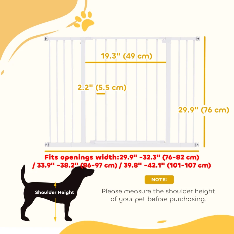 PawHut Pressure Fit Dog Gate Pet Barrier for stairs doorway, 29.9''- 42.1'' Width White