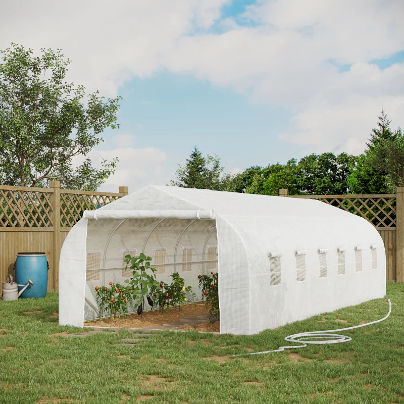 Outsunny 26'L x 10'W x 6.8' H Large Steeple Walk-In Greenhouse Outdoor Garden Plant Seed Tunnel Grow Tent Premium Steel Frame White