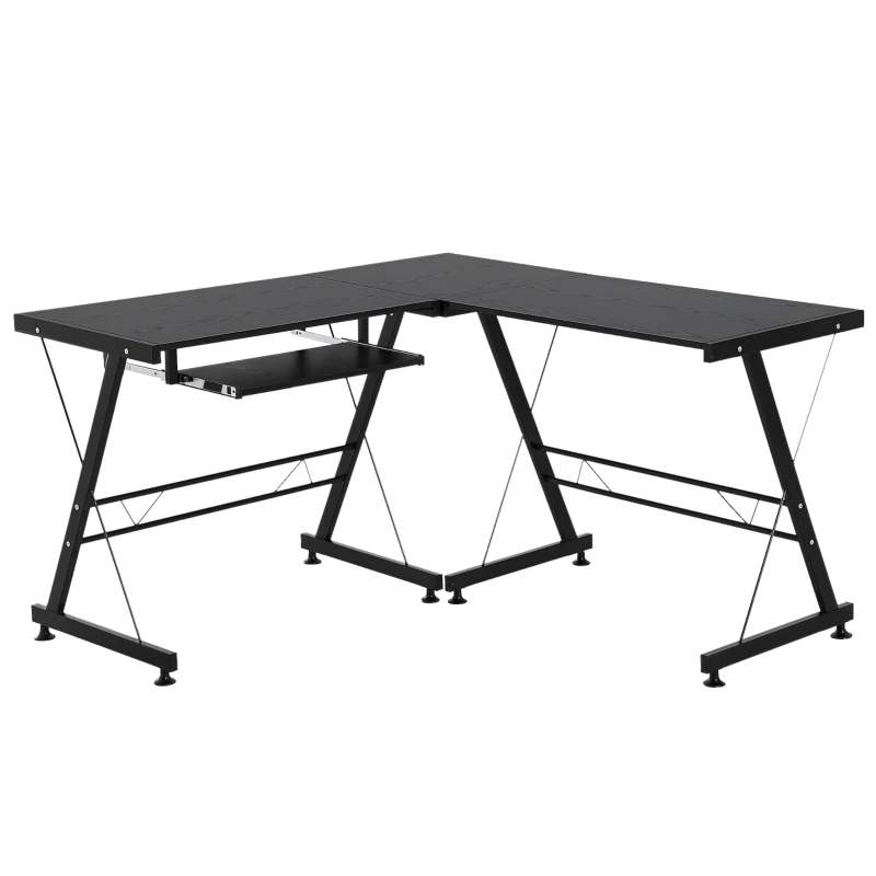 HOMCOM Large L-Shaped Desk Computer Desk, Multifunctional Computer Table with Keyboard Corner Table, Sturdy Steel Construction, Black