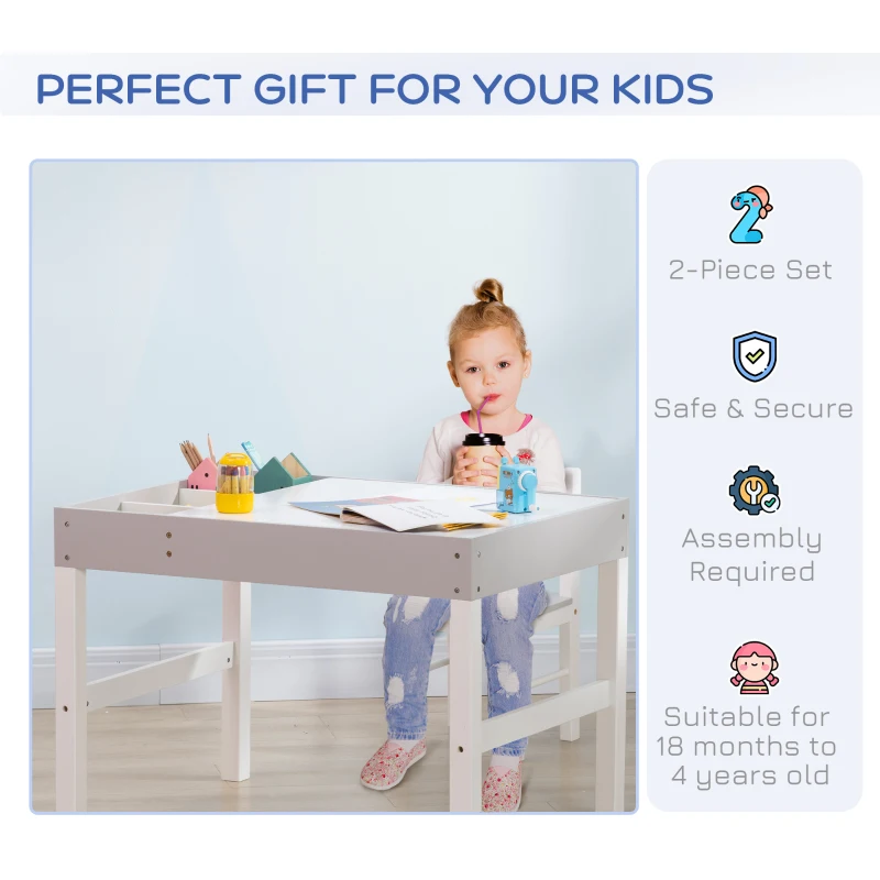 Qaba 2 in 1 Kids Activity Table with Storage, Kids Building Block Table for Play, Crafts, Studying, Snacks, Toddler Table and Chair Set Playroom, Gray