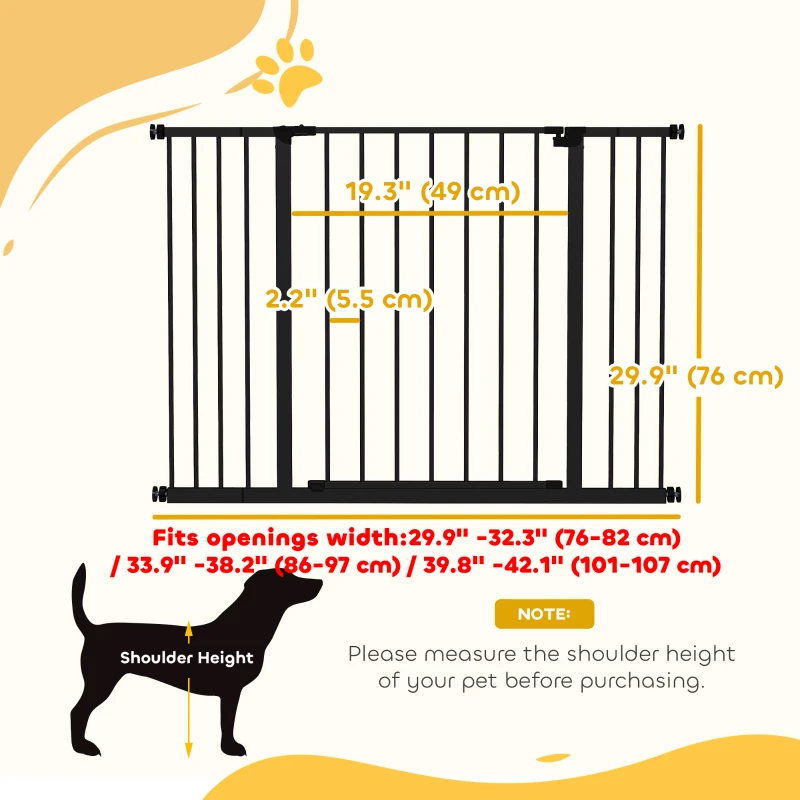 PawHut Pressure Fit Dog Gate Pet Barrier for stairs doorway, 29.9''- 42.1'' Width Black