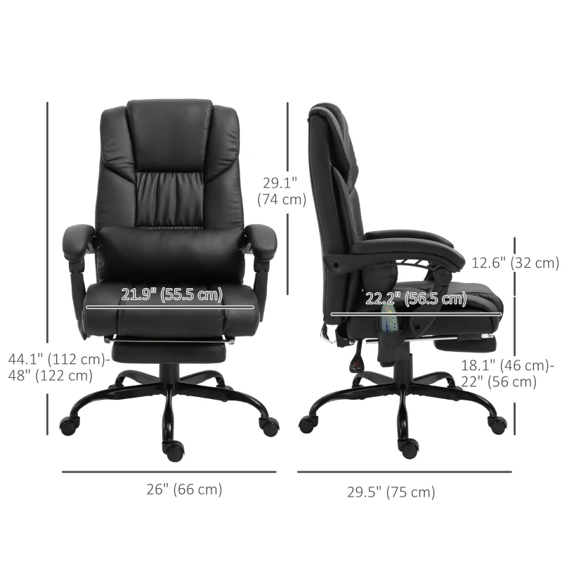 Vinsetto 6-Point Vibration Massage Chair, Height Adjustable Reclining Computer Chair with Retractable Footrest, Black