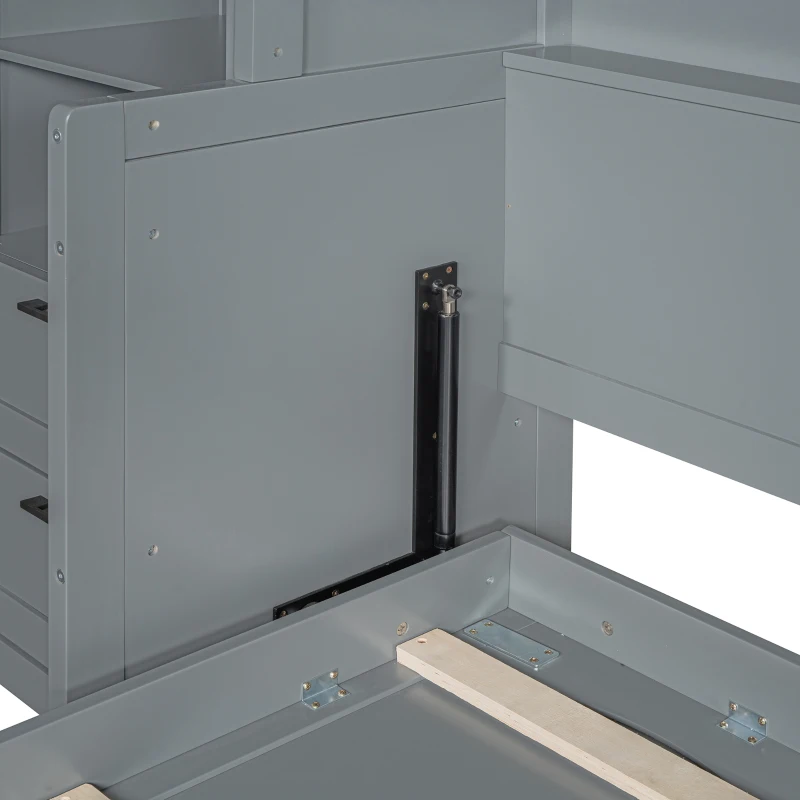 Modern Queen Size Murphy Bed with Closet, Drawers and Shelves, Space-saving Wall Bed with Integrated Storage, 114" L x 17" W x 87" H, Grey