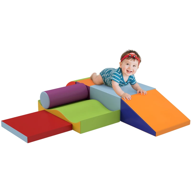 Soozier 7 Pieces Soft Play Foam Climbing Blocks, Indoor Modular Kids Play Toys for Climbing, Crawling, Sliding, Dark Colour
