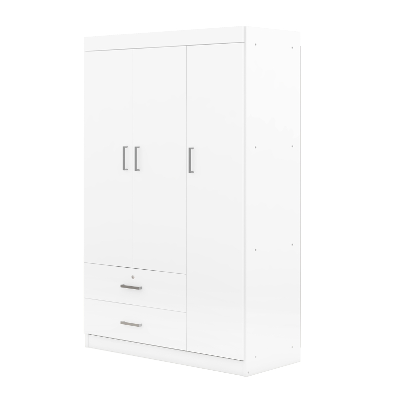 3-Door Wardrobe with 2 Drawers and MDF Construction, Modern Design with Shelves and Hanging Rail, 41.5" L x 18.5" W x 68" H, White