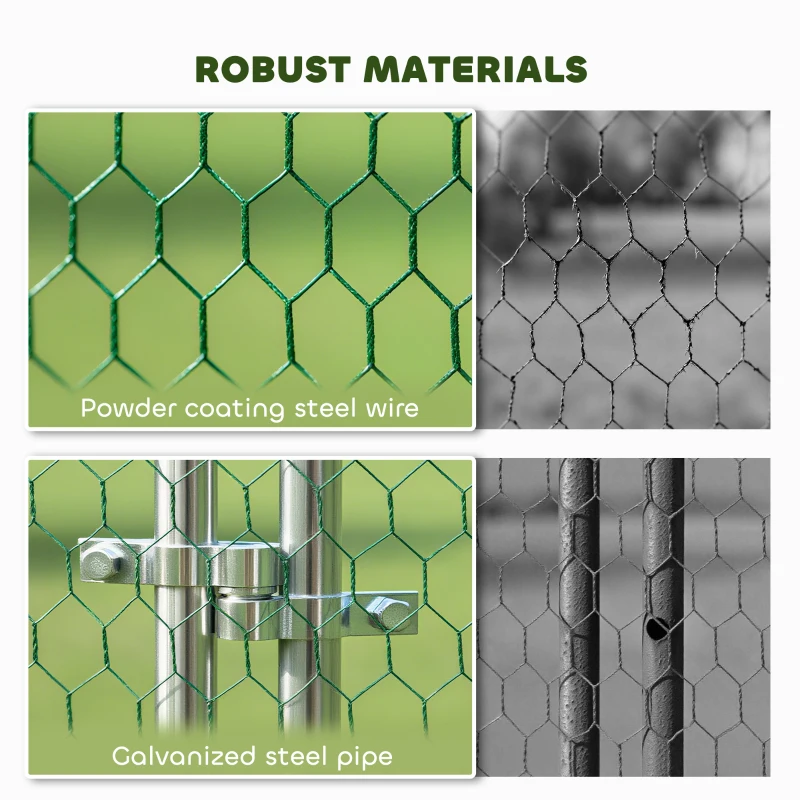 PawHut Metal Chicken Run w/ Waterproof & Anti-UV Cover, Feeding Door, Hanging Feeder, for 18-24 Chickens, 9.8' x 19.7' x 6.4'
