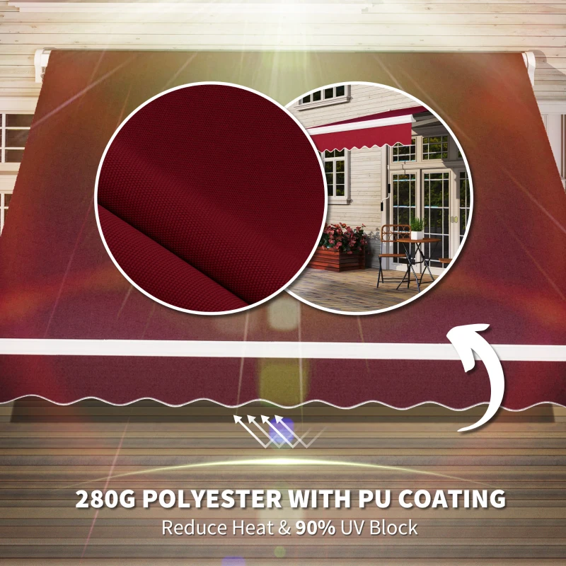 Outsunny 8' x 6.6' Patio Retractable Awning, Manual Exterior Sun Shade Deck Window Cover, Wine Red